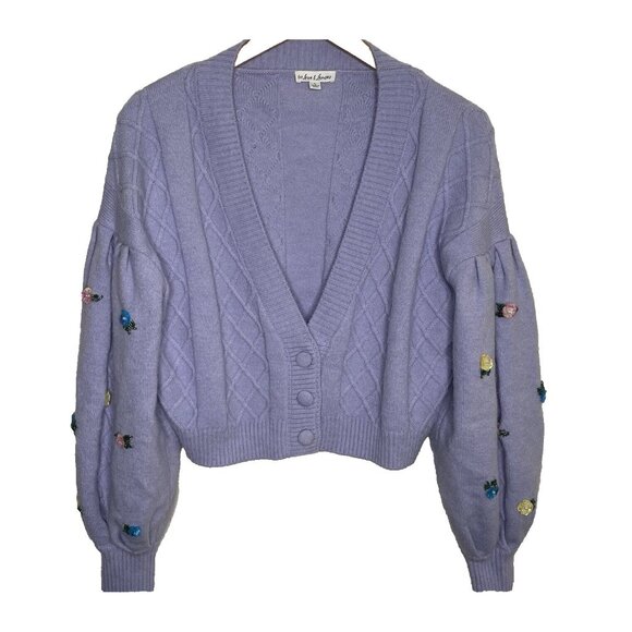FOR LOVE & LEMONS Sutton Cardigan In Lavender Floral L V-Neck Sweater - Picture 1 of 8
